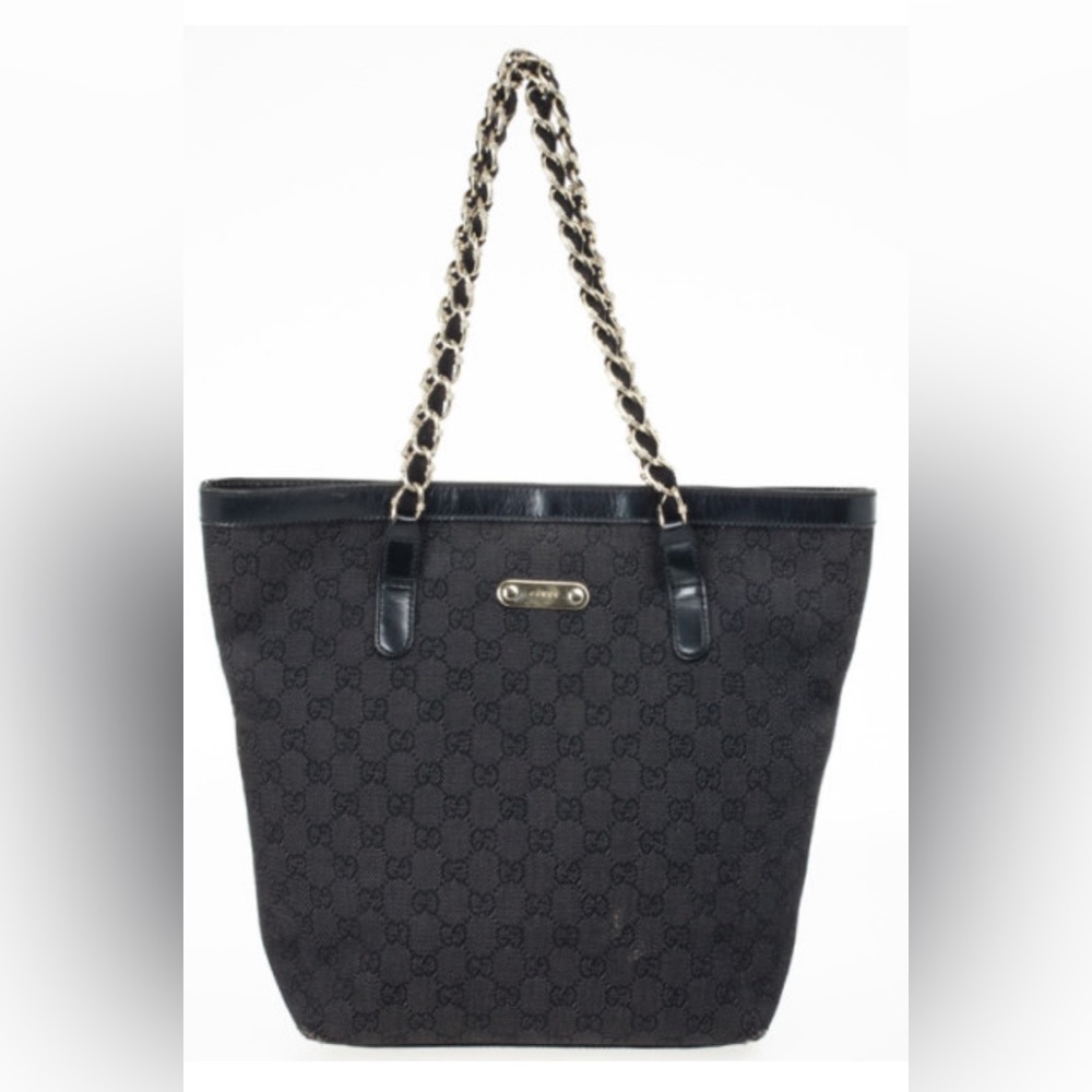 Gucci Black GG Canvas Capri Chain Large Tote Bag
